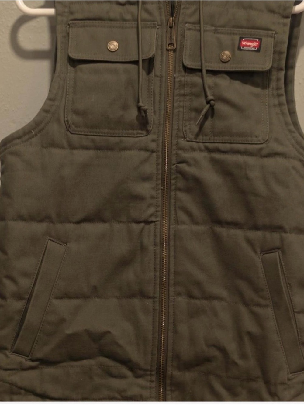 Wrangler Olive Green Quilted Hooded Vest